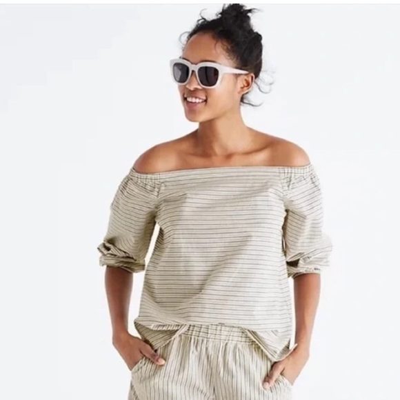 Madewell Jardin Off Shoulder Striped Beige/Tan Size Small - Picture 3 of 16